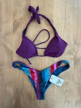Victoria's Secret Purple Halter Bikini Top & Billabong Out To Sea Hike Striped B